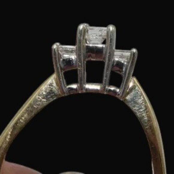 Princess Cut Diamond Trilogy Two Tone 14K Gold Ring Yellow & White Gold - Picture 6 of 9